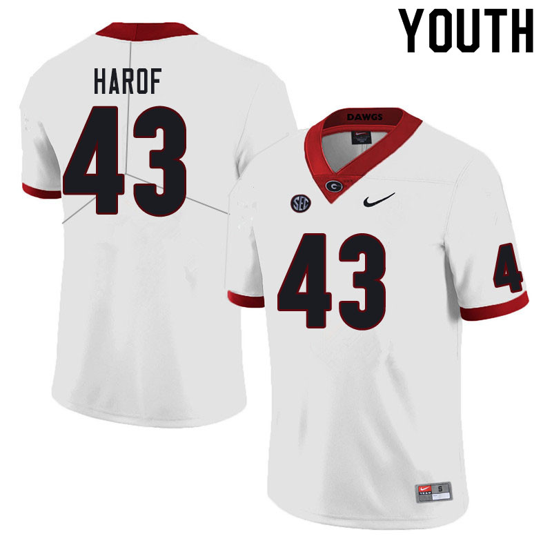 Youth #43 Chase Harof Georgia Bulldogs College Football Jerseys Sale-White - Click Image to Close
